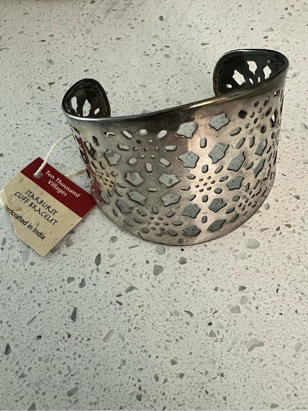 Ten Thousand Villages Silver Cutout Starburst Cuff Bracelet
